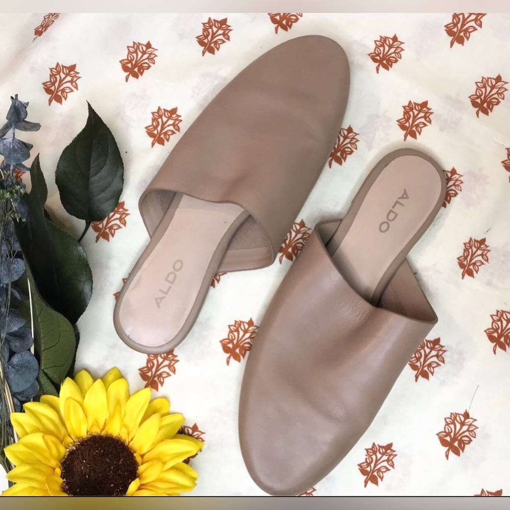 Aldo flat beige slip on mule slides